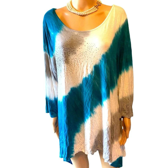 Avenue Tops - Avenue Soft Stretchy Casual Boho Tied Dyed Summer Blouse Women Plus Size 18/20